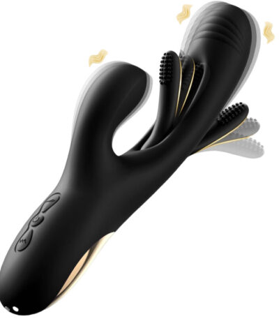 Vibrator Dildo Rabbit Sex Toys -LOVENOTE G Spot Vibrator Massager for Women Clitoral Nipple Stimulation, 3 in 1 Sex Toys with 14 Vibration & 7 Tongue Licking Flapping, Adult Sex Toys (Black)
