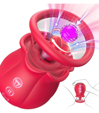 Sucking Vibrator Rose Sex Toy - 3 in 1 Adult Sex Toys Removable Cup for Clit Clitoral Nipple Stimulation, 360° Rotation G spot Vibrator with 9 Tongue Licking & Vibration & 3 Suctions, Women Sex Toys