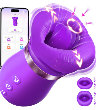 Sucking Vibrator Womens Sex Toys - Sovokn 5IN1 Mouth Vibrators Rose Sex Toy, 10 Tongue Licking, 3 Auto & 1 Manual Sucking Adult Toys New APP, Anal Clit Nipple Vibrators Female Couples Sex Toys, Purple