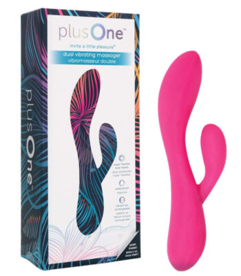 plusOne Luxe Dual Rabbit Vibrator, Internal & External Stimulation, 10 Vibration Settings, Made of Body-Safe Silicone, Waterproof, USB Rechargeable