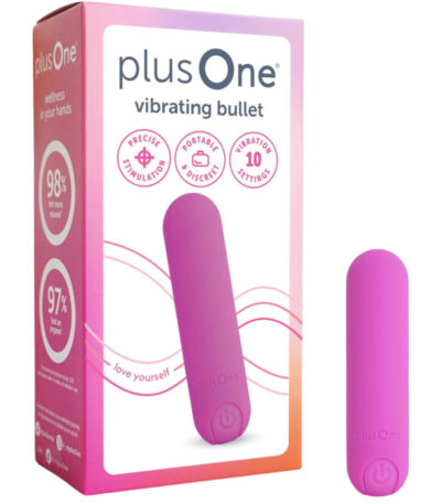 plusOne Bullet Mini Vibrator for Women, Body-Safe Silicone, Waterproof, USB Rechargeable, Personal Massager with 10 Vibration Settings, Dark Pink