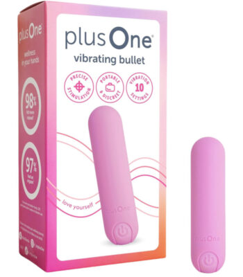 plusOne Bullet Mini Vibrator for Women, Body-Safe Silicone, Waterproof, USB Rechargeable, Personal Massager with 10 Vibration Settings, Light Pink