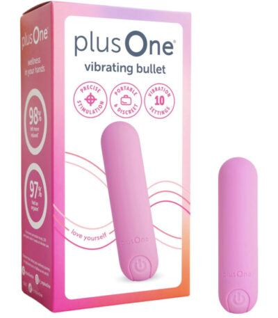 plusOne Bullet Mini Vibrator for Women, Body-Safe Silicone, Waterproof, USB Rechargeable, Personal Massager with 10 Vibration Settings, Light Pink