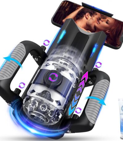 Sex Toy for Men Male Masturbators - Sex Toys Hands Free Pocket Pussy with 12cm Thrusting Distance, Male Sex Toys Penis Pump Male Stroker Masturbator with Phone Stand & Foldable Handle, Blowjob Machine