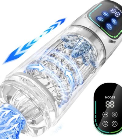 Male Masturbator Sex Machine, Mens Vibrator Male Sex Toys for Men 4D Pocket Pussies Pumps & Enlargers with 12S Pump & 7 Thrusting Rotating Vibrating Sucking Licking LCD Display, Sliver 2024 (Sliver)