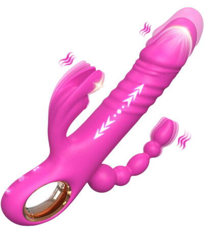 Thrusting Dildo Vibrator Sex Toys for Women, G Spot Anal Rabbit Vibrators Adult Sex Toys with 7 Powerful Speeds & 7 Vibrating Modes Upgrade Silicone Waterproof Rechargeable,Rose