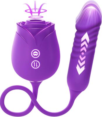 MOOLIGIRL Rose Vibrator Sex Toy for Women, Dual-end Adult Toys with Clitoral Sucking Vibrator & G-spot Thrusting Dildo, 10 Modes Clit Nipple Sucker Vibrater, Suction Vibrators Female Couples Sex Toys